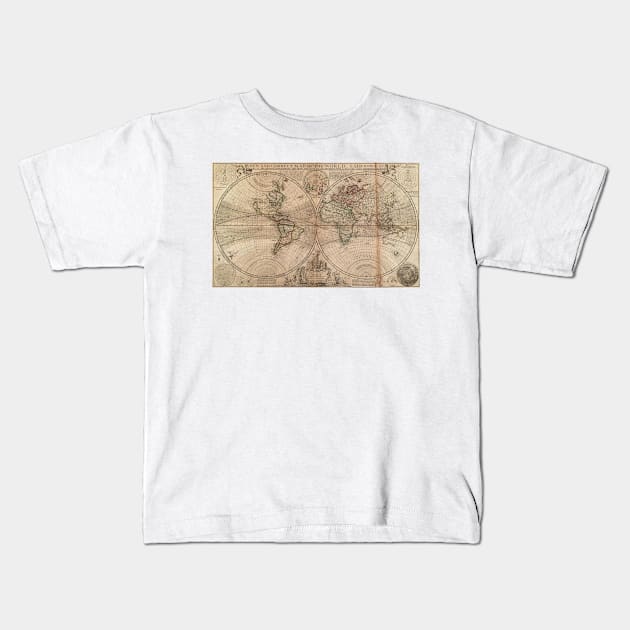 Vintage Map of The World (1709) Kids T-Shirt by Bravuramedia